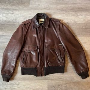 Vintage 60s Schott NYC IS-674-MS Brown Leather Bomber Flight Jacket Size 38